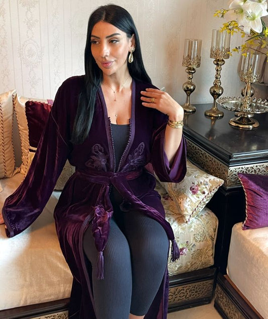 elegant deep-violet silk-velvet kimono