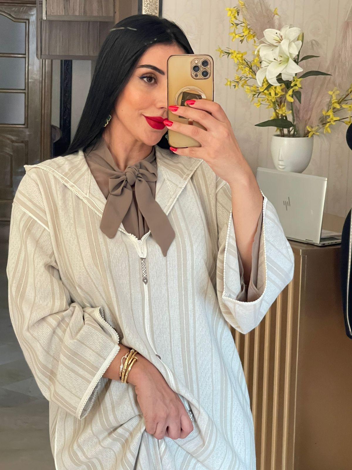 Classy Linen Two-Piece Djellaba Set